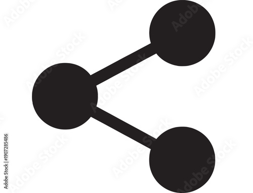 Share icon solid black with three connected circles and two linking lines, minimal social media symbol for app interface, web button, UI UX design featuring node link, user experience, silhouette
