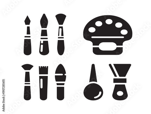 Creative art tools silhouette icon for artists and craft designs