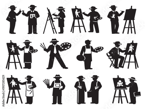 Painter artist silhouette icon for creative and studio concepts