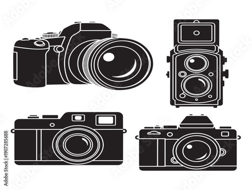Photography camera silhouette icon black on white background vector
