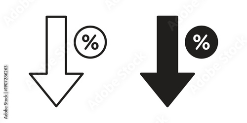 Percent down icon. Outline and flat icons collection. EPS10