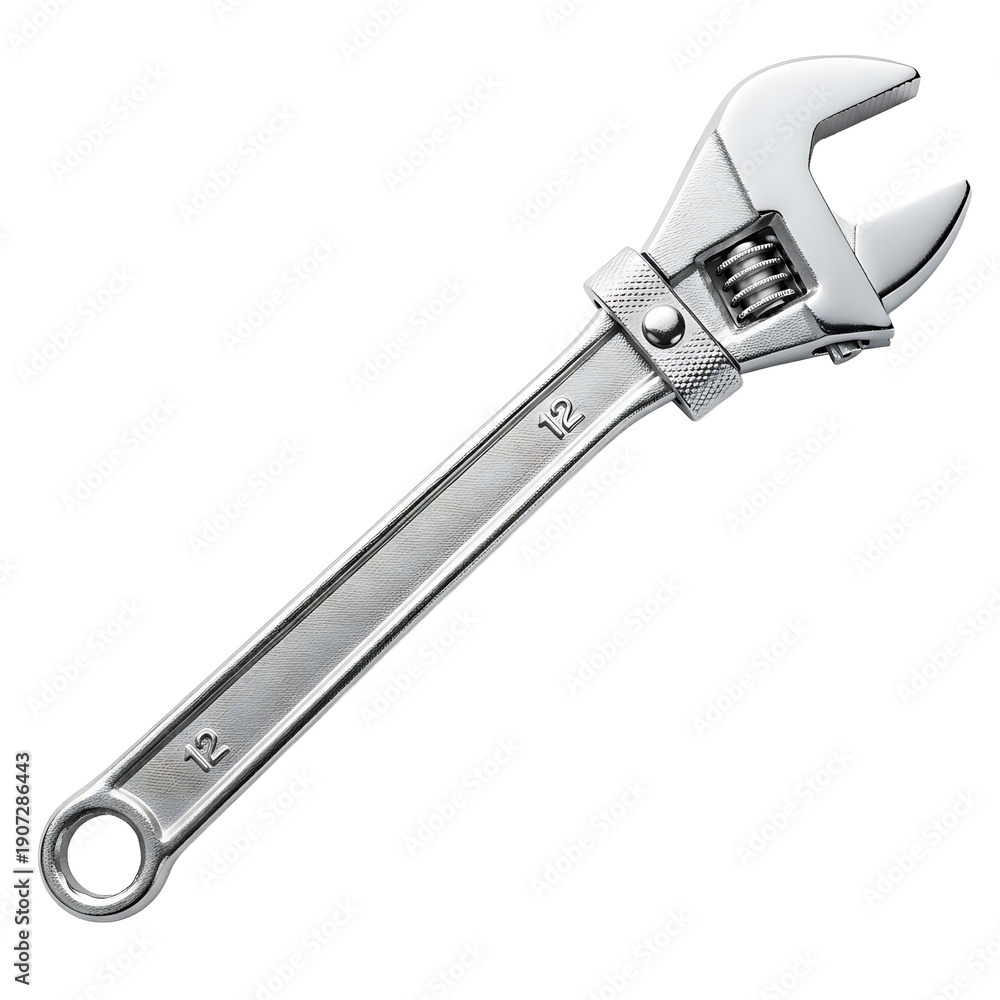Obraz premium A silver adjustable wrench on transparent background