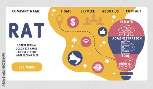RAT - Remote Administration Tool acronym. business concept background. vector illustration concept with keywords and icons. lettering illustration with icons for web banner, flyer, landing