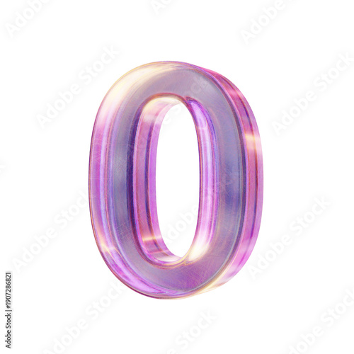 Purple pink iridescent glass font Number 0 ZERO 3D