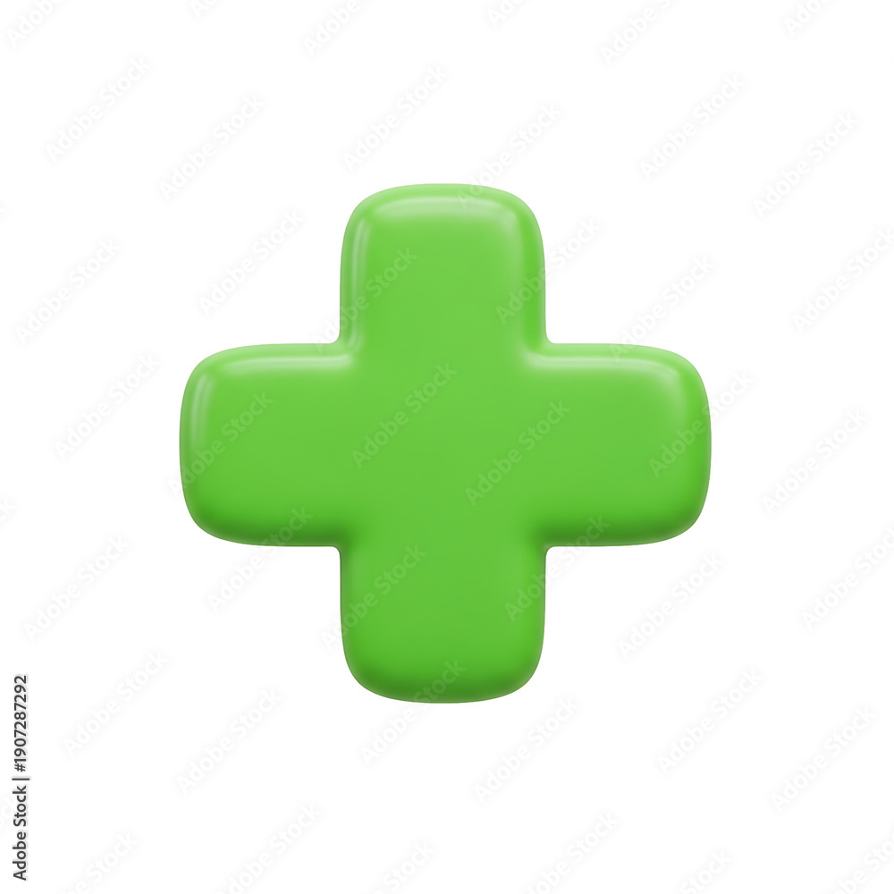 Fototapeta premium A green plus sign on transparent background used for medical and healthcare symbols