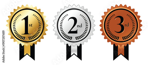 Gold Silver Bronze Award Badges: 1st 2nd 3rd Place Winner Medals Set
