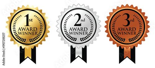 Award Winner Badges Set: 1st 2nd 3rd Place Achievement Seals for Excellence