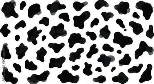 Black and white abstract irregular shapes create a cowhide pattern.