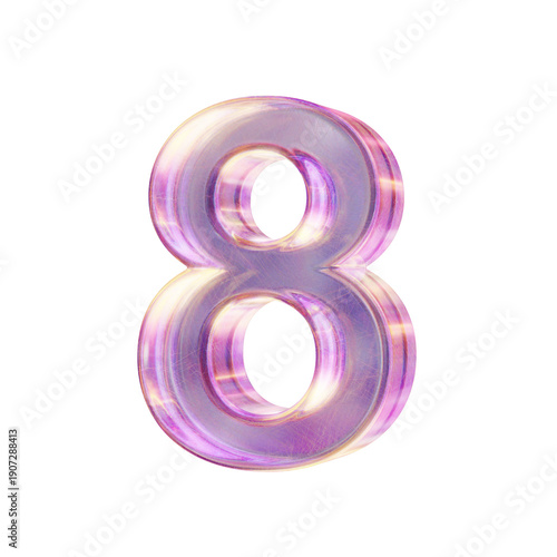 Purple pink iridescent glass font Number 8 EIGHT 3D