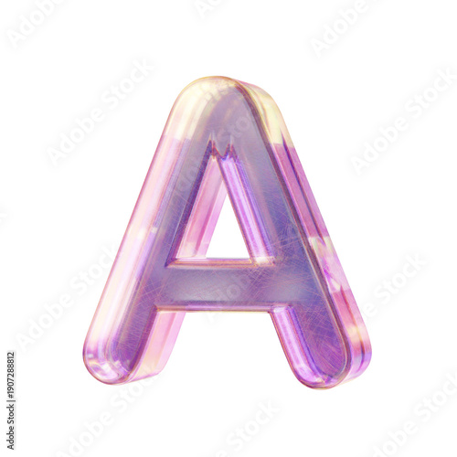 Purple pink iridescent glass font Letter A 3D