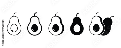 Avocado Icons Set Outline and Solid Styles. Avocado fruit healthy food different style icon set. vegan and nutrition icon.