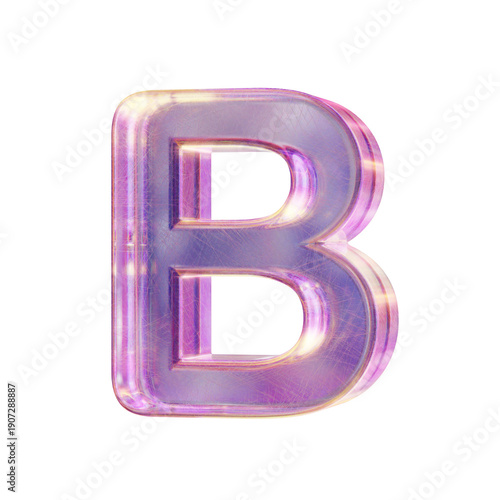 Purple pink iridescent glass font Letter B 3D