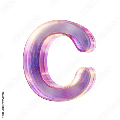 Purple pink iridescent glass font Letter C 3D