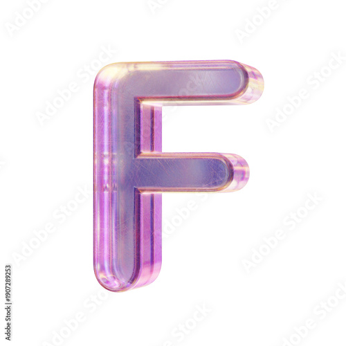Purple pink iridescent glass font Letter F 3D
