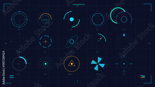 Futuristic heads up display elements set for user interface and digital technology