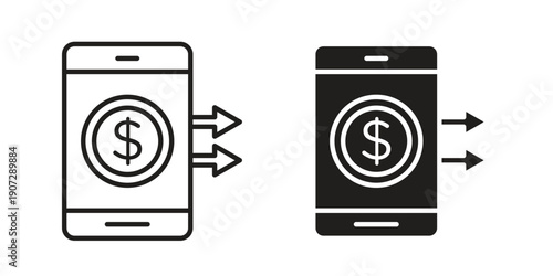 Send money smartphone icon. Outline and flat icons collection. EPS10