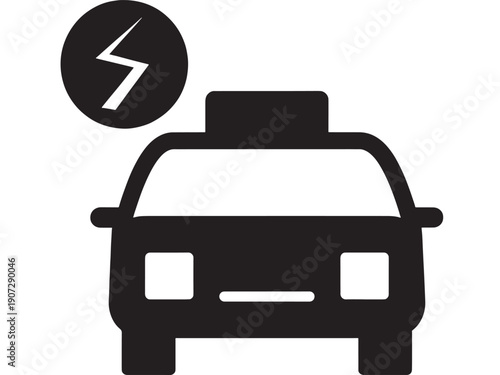 Car electric charging icon with lightning bolt symbol, simple black silhouette pictogram for EV station sign, eco transport app button, minimal vector isolated on white