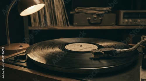 Vintage Record Player with Vinyl Record. Concept featuring vinyl, record player, music, retro, vintage.