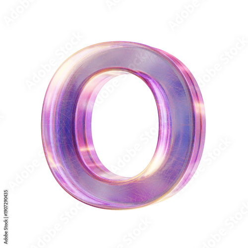 Purple pink iridescent glass font Letter O 3D