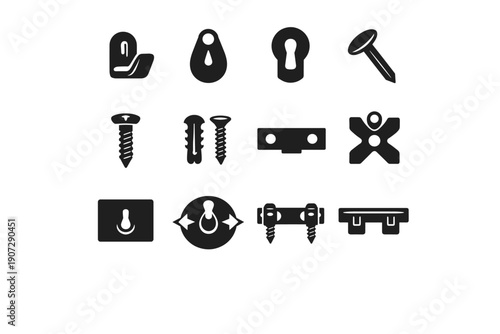 Image nail attachment hanging clock detail mount vector screw simple icon mounting