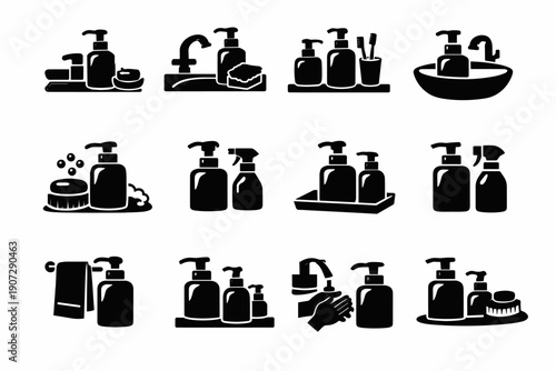 Icon zone dispenser hygiene decor sink routine soap item vector wash household