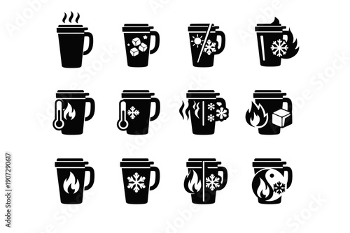 Representation cue status refresh image warmth usage generation beverage vector simple concept