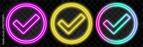 Neon check marks set