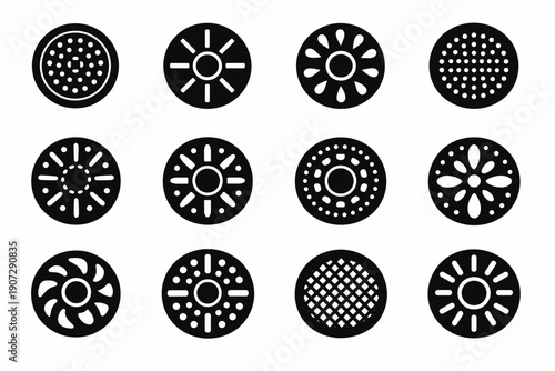 Sink simple silhouette bold plumbing circular generation icon image design solid strainer