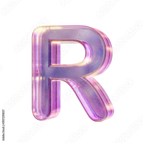 Purple pink iridescent glass font Letter R 3D