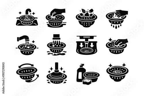 Utility daily strainer flow sink idea icons household icon food maintenance cleanup