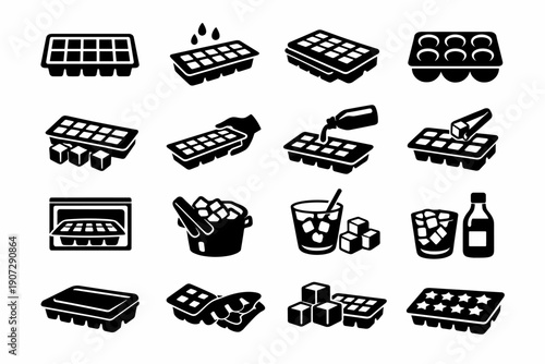 Beverage simple set accessory generation serving prep workflow water cocktail vector icon