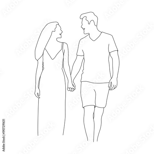 Romantic Couple line art vector design. Romantic Couple  outline illustration design.