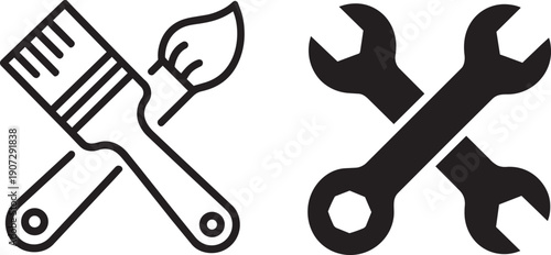 Craftsman tools icon featuring crossed paint brush and wrench symbols for repair and maintenance