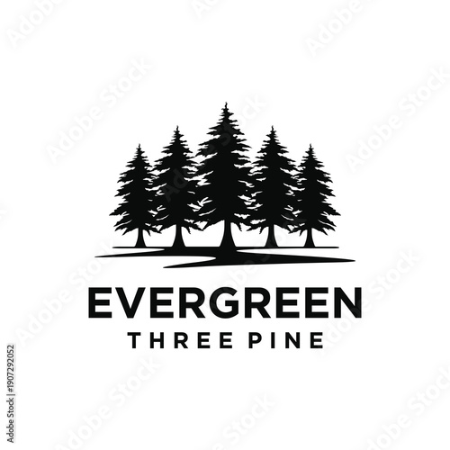 pine evergreen cedar coniferous larch trees, creek river nature landscape logo design vector