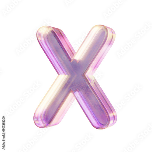 Purple pink iridescent glass font Letter X 3D