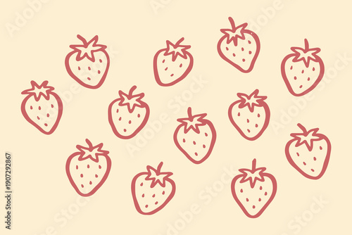 Strawberry doodle fruit pattern vector illustration