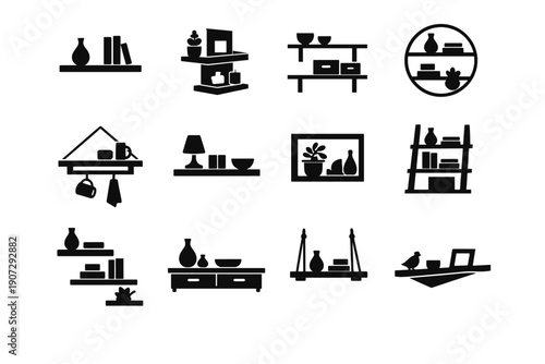 Set decor modern interior accent storage clean refined vector wall icon shelf