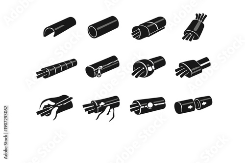 Opening vector access icon icons cable concepts enclosed detail sleeve mechanism set