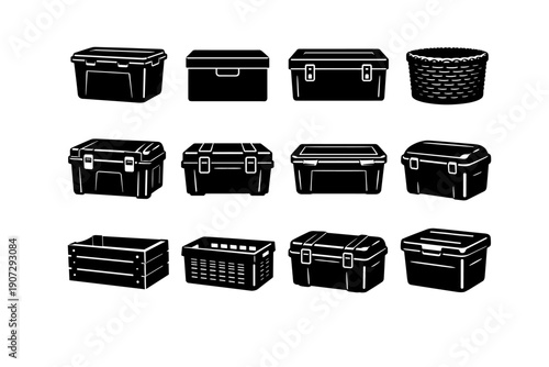 Concept construction vector container storage icon set build image generation bin variation