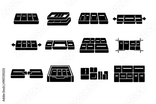Tray storage vector image set generation simple icon adjustable modular expandable arrangement