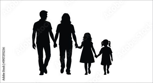 Silhouette of a family holding hands including two children