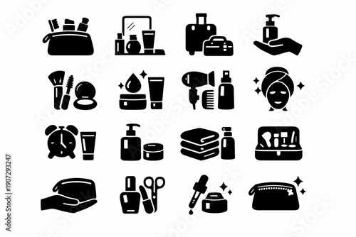Set personal morning cosmetic daily flow practical icon vector habit storage simple