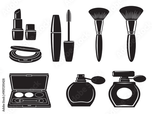 Makeup cosmetic silhouette icons for beauty product and glamorous style themes