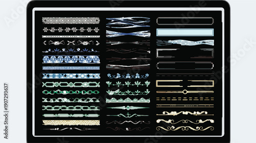 Collection of decorative horizontal lines and borders displayed on a black background.