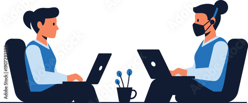 Two people having a virtual meeting each with a laptop