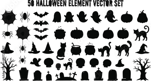 This collection features a variety of spooky halloween themed vector silhouettes.