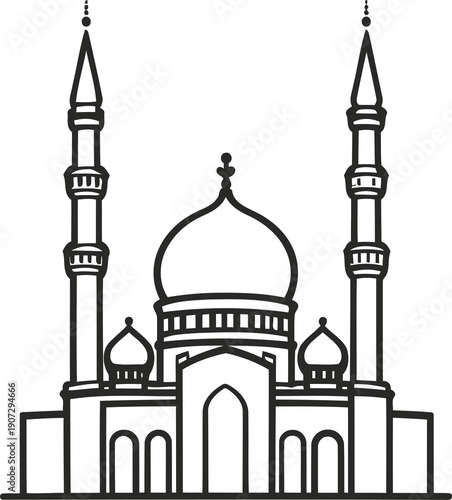 Minimalist black and white mosque sketch