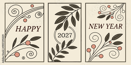 Happy New Year 2021 Botanical Greeting Card – Elegant Floral Design, Festive Holiday Printable, Modern New Year Wall Art