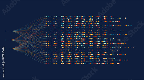 Big data visualization. Social network, financial analysis of complex databases. Data mining. Vector technology background. Information analytics concept.