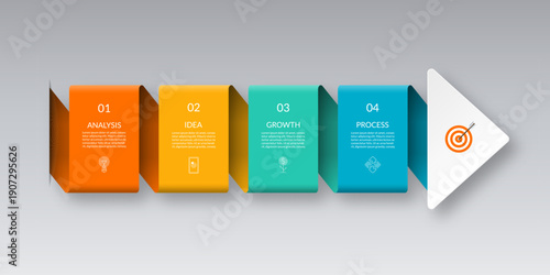 Infographic arrow vector template with 4 steps. Can be used for timeline visualization, strategy planning, sequential steps, diagram, chart, graph, business presentation.